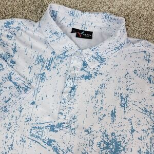 Yatta Golf Mens Large White Blue AOP Paint Splatter Performance Stretch Polo SS